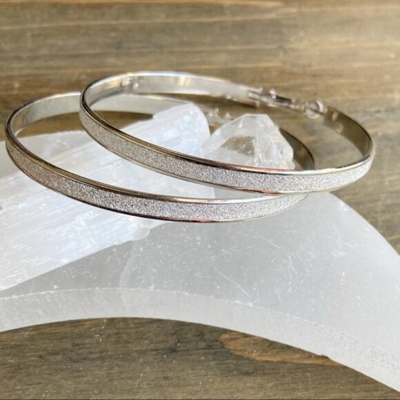 Silver iced glitter big statement steel hoops - Picture 1 of 4